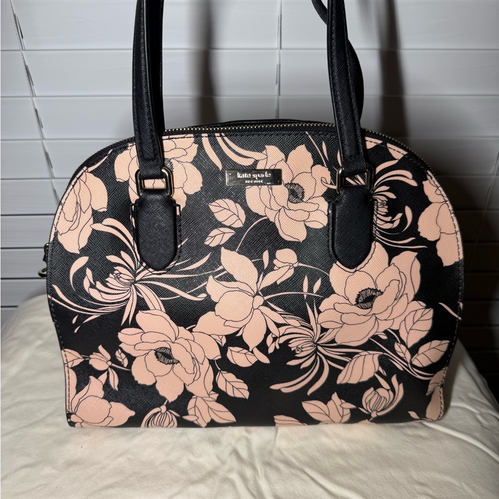 Kate Spade Black and Peach Floral Satchel